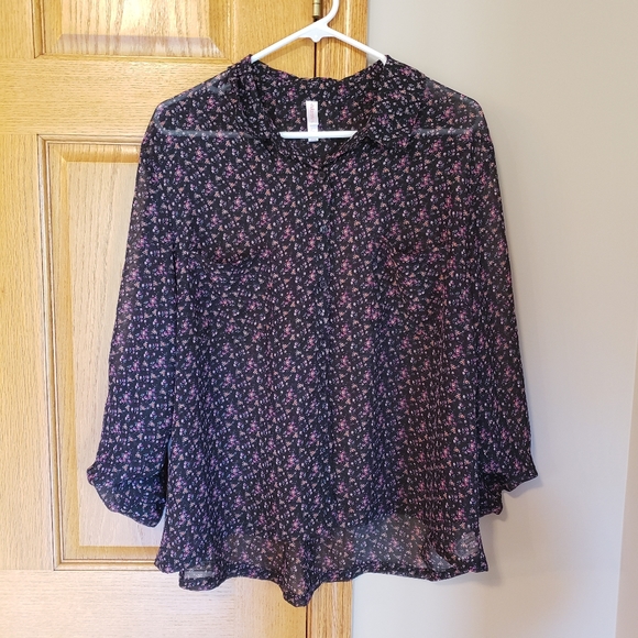 Xhiliration Sheer Button-Up Top - Picture 1 of 7